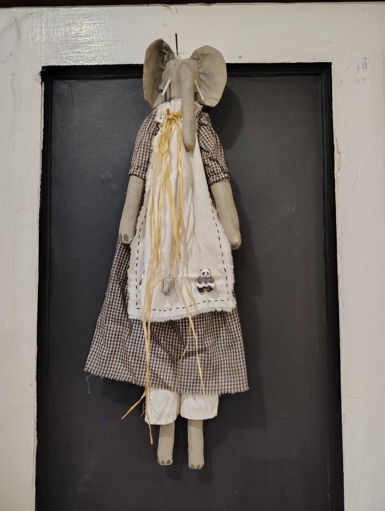 primitive elephant girl doll   cloth fabric handmade