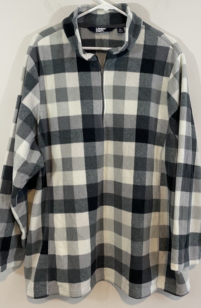 Lands End Womens 3X fleece pullover 1/4 Quarter Zip Black Buffalo Check Plaid