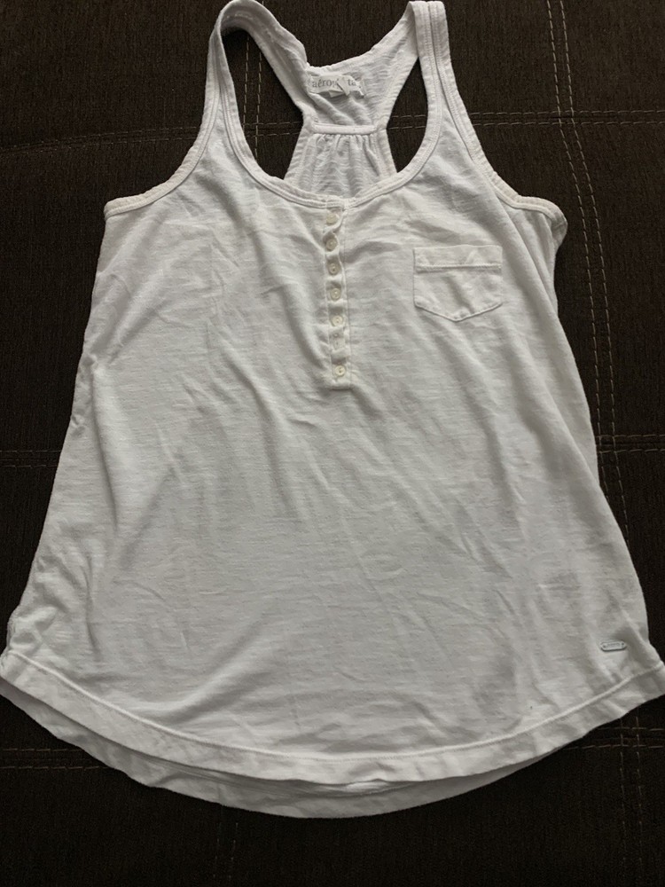 Aeropostale Women's White Tank Top Pocket Woven Half Buttons Size Small
