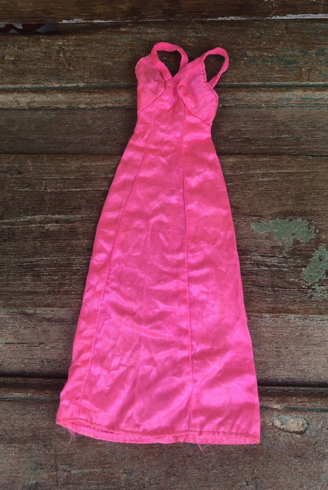 Vintage BARBIE Best Buy #9720 Superstar HOT PINK satin HALTER DRESS Needs TLC