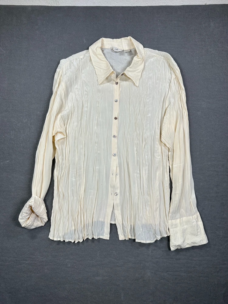 J Jill Women’s Textured Dot Button Up Top LP Ivory Pintuck Casual Minimalist XL