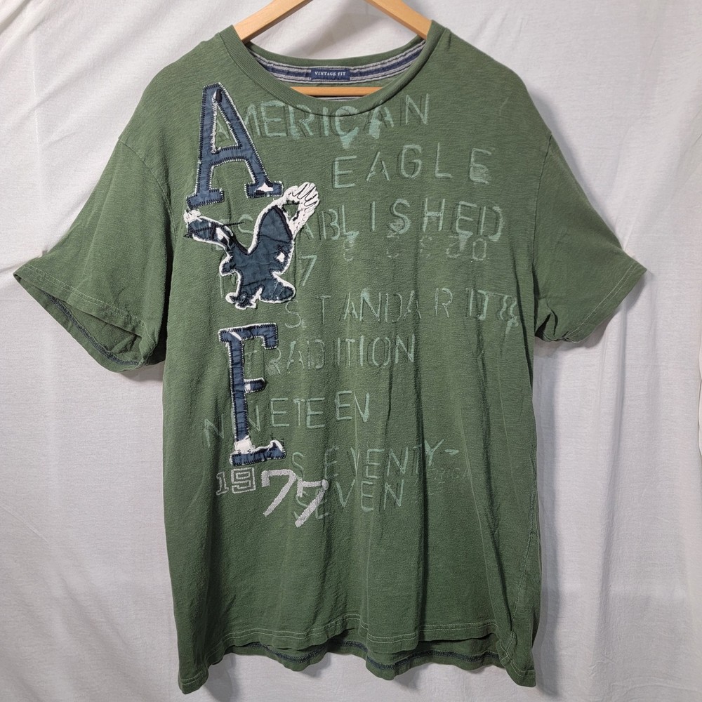 Vintage Y2K American Eagle Shirt Mens XXL Blue Big Logo Preppy Teen Graphic Tee