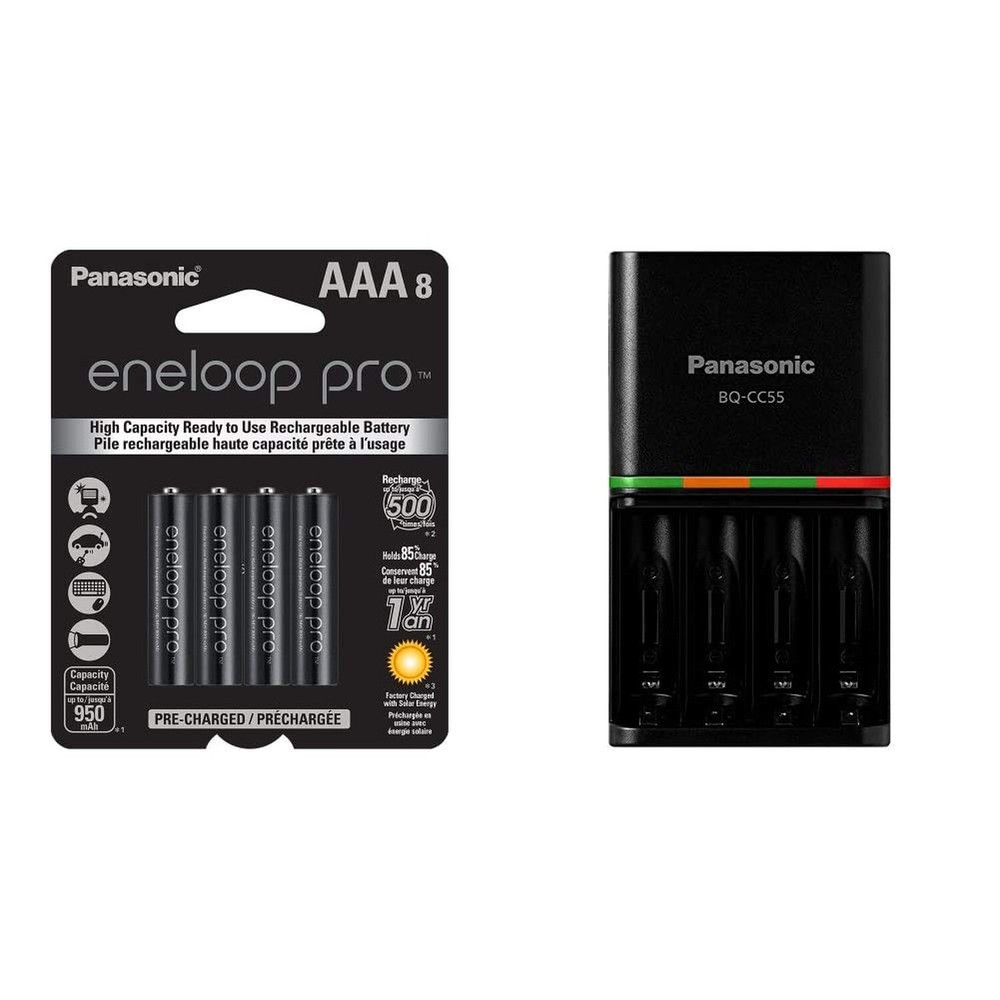 Panasonic Eneloop Pro AAA Rechargeable Batteries 8-Pack with Advanced 4-Hour Quick Charger