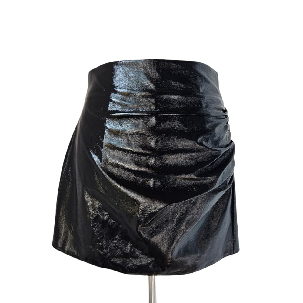 Zara Shiny Black Faux Leather Mini Skirt for Women