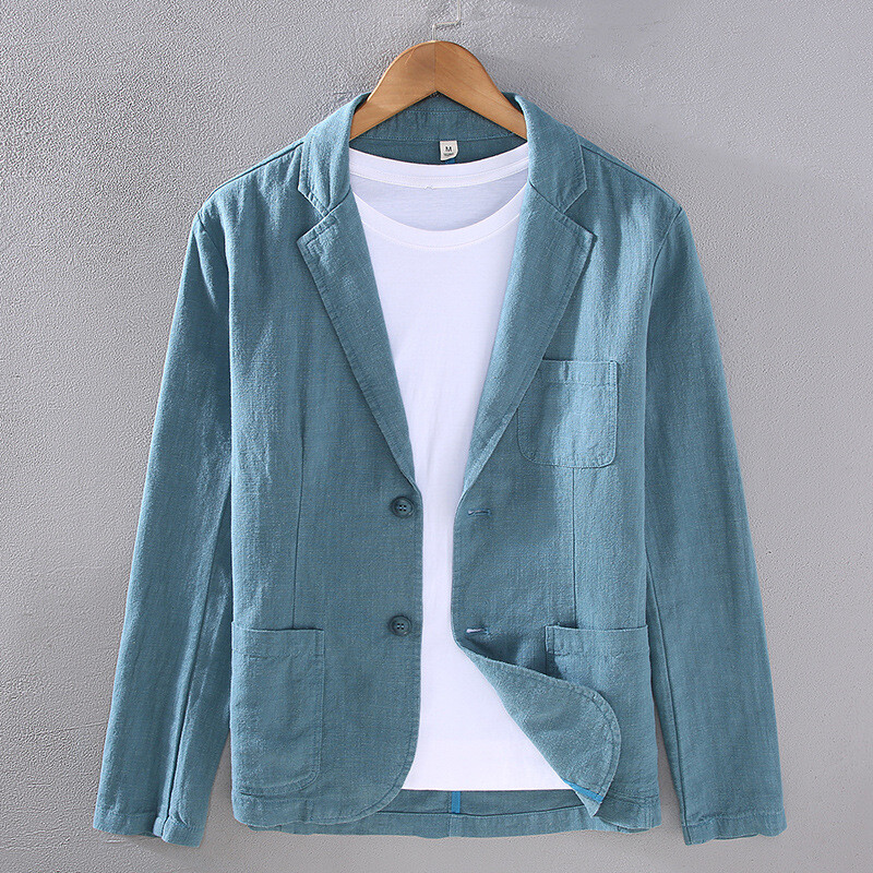 Men's Linen Cotton Summer Lightweight Blazer Coat Jacket Casual Breathable Soft