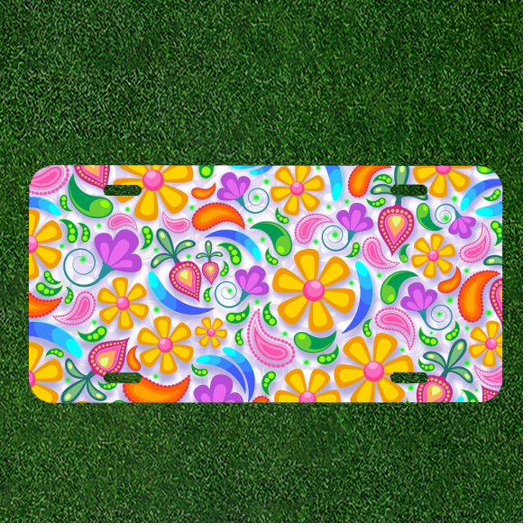 Custom Personalized Car License Plate With Floral Paisley Background Flower