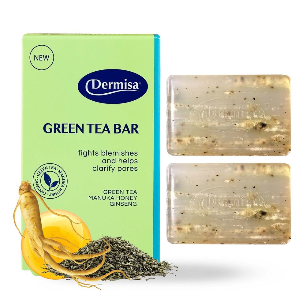 Dermisa Green Tea Bar with Manuka Honey and Ginseng, 3 Ounce (Pack of 2)