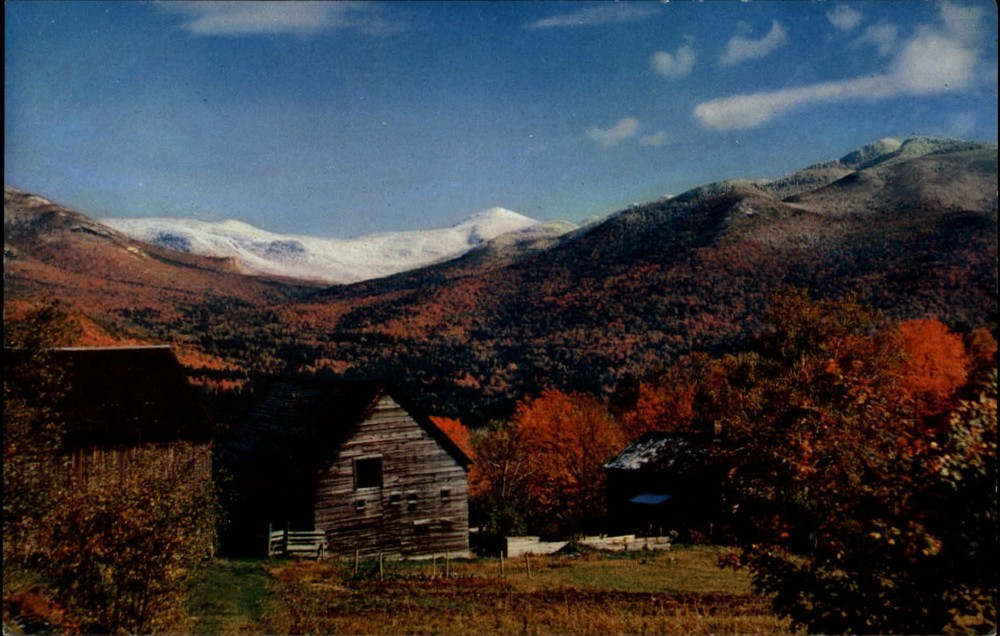 Keene Valley New York Mount Marcy Adirondacks fall foliage snow capped postcard