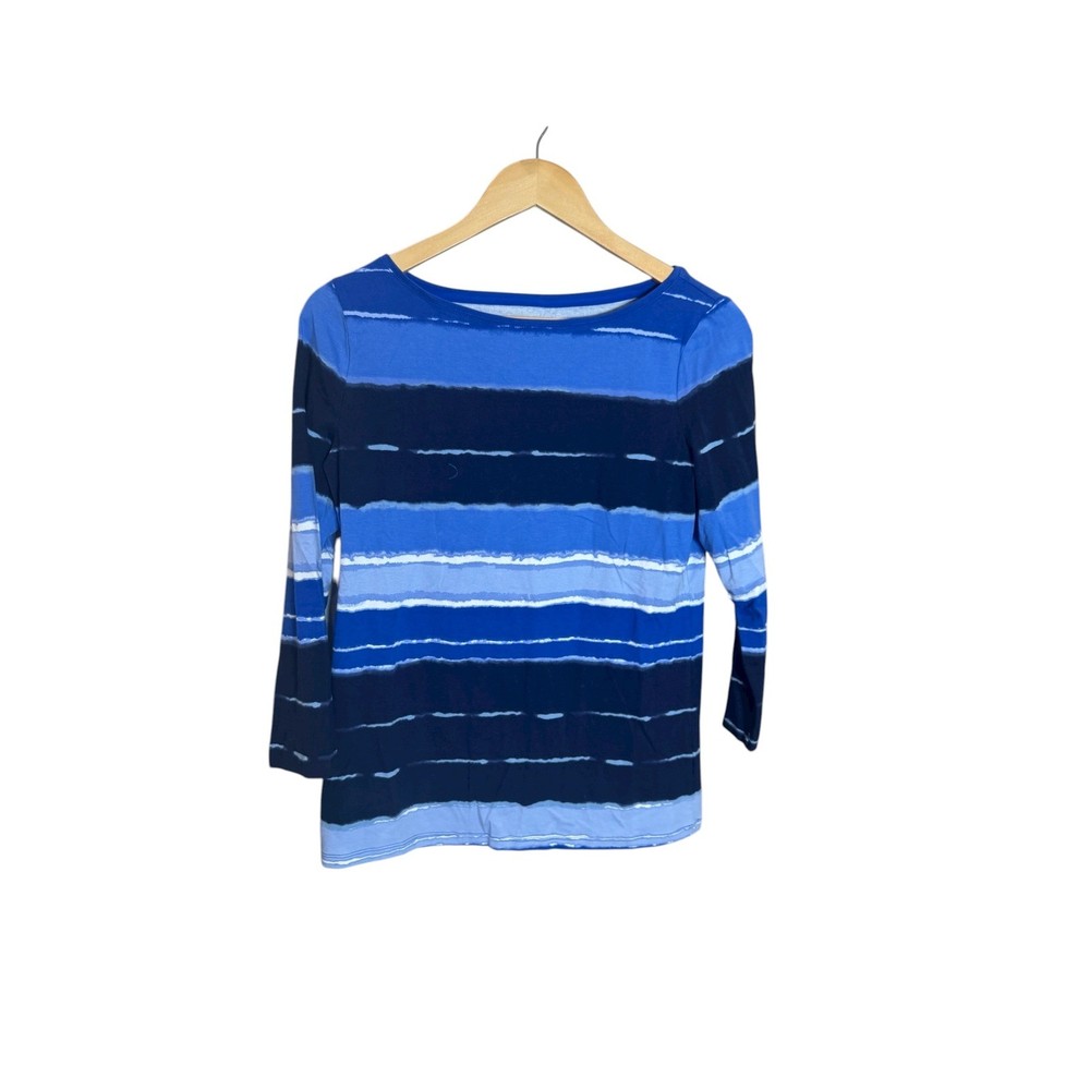 NWT Talbots Women's Top Size S Blue Striped 3/4 Sleeve Boat Neck Casual Tee