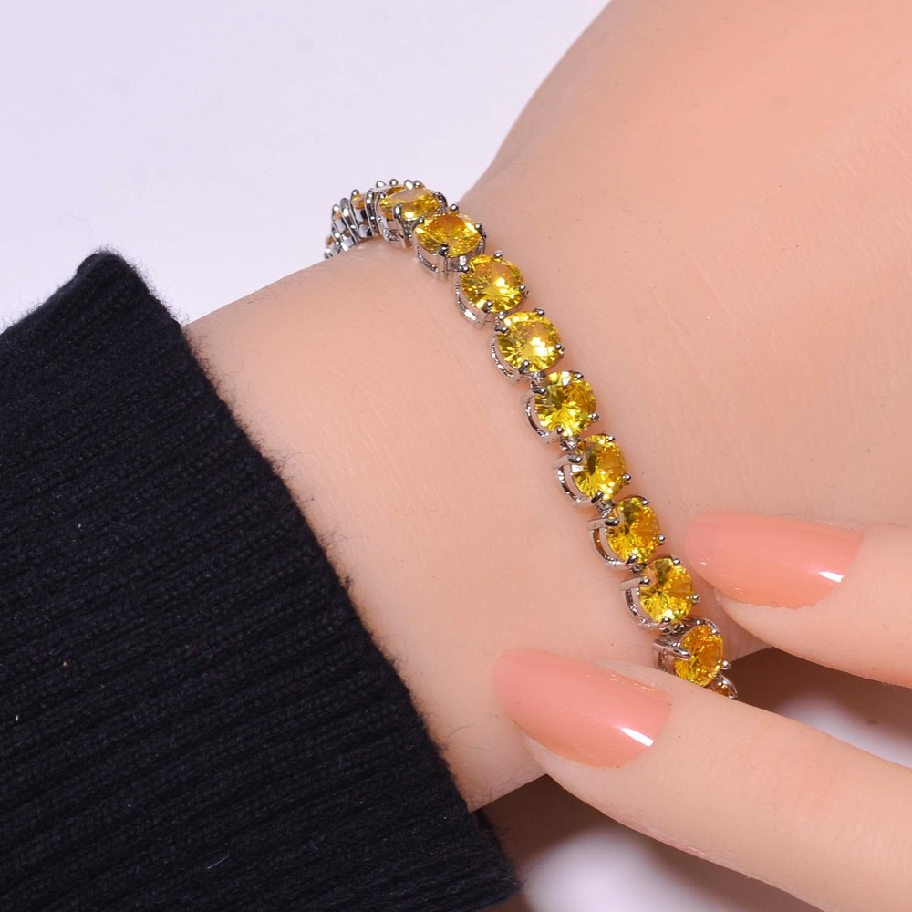 Yellow Simulated Sapphire Sterling Silver Tennis Bracelet 7.99 Inch B94