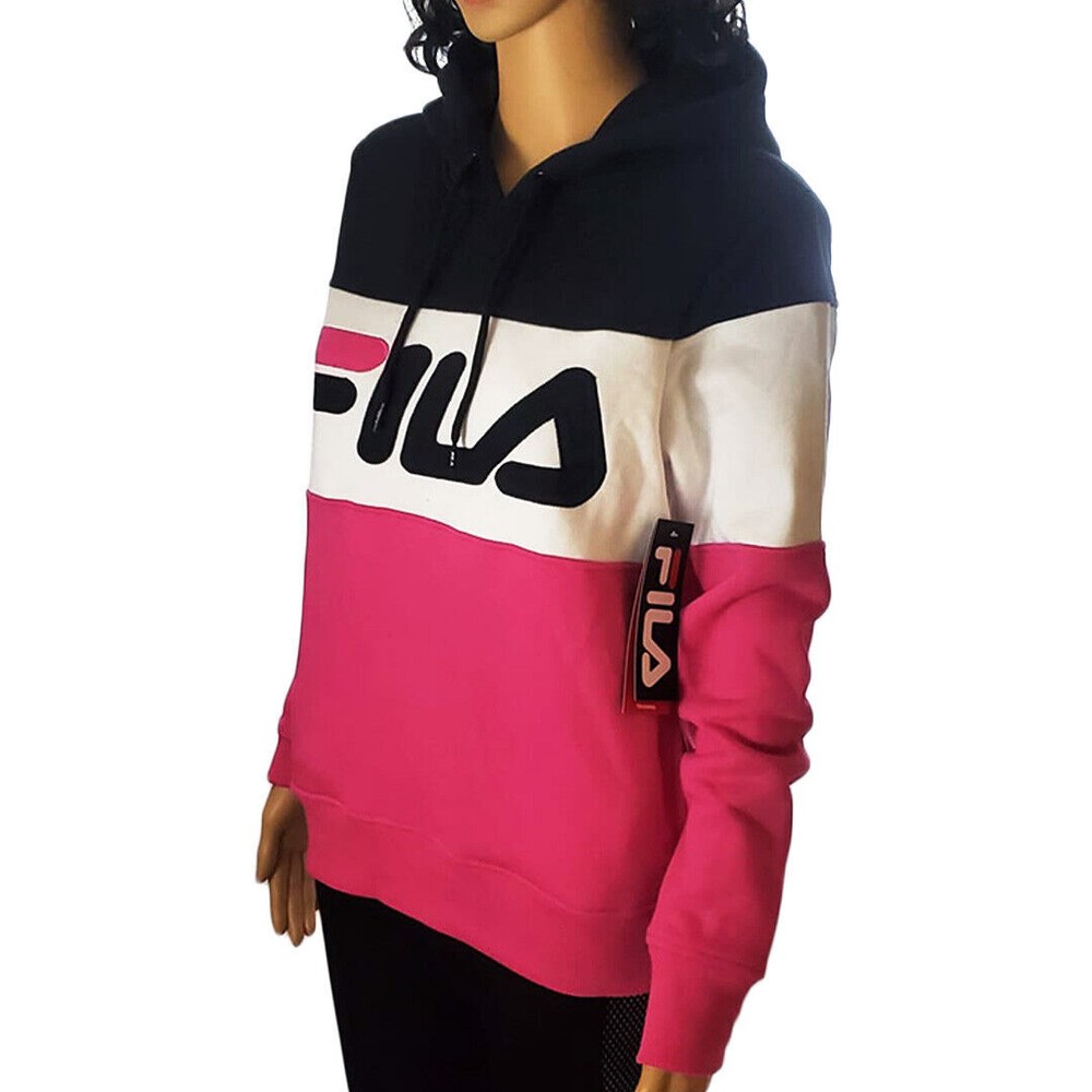 Nwt Fila Authentic Women's Pink Colorblock Hoodie Long Sleeve Sweatshirt Size M
