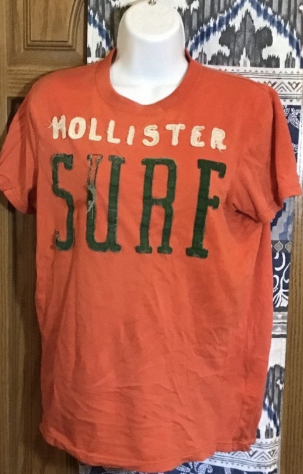 Hollister Orange Surf Graphic Logo Crew Neck Cotton Men's T-Shirt Size S