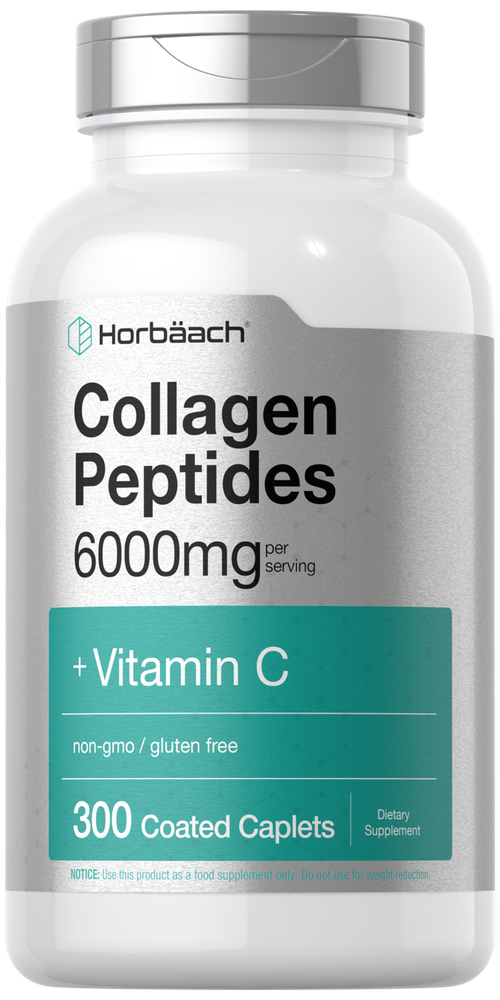 Collagen Peptides 6000mg | 300 Caplets | with Vitamin C | by Horbaach