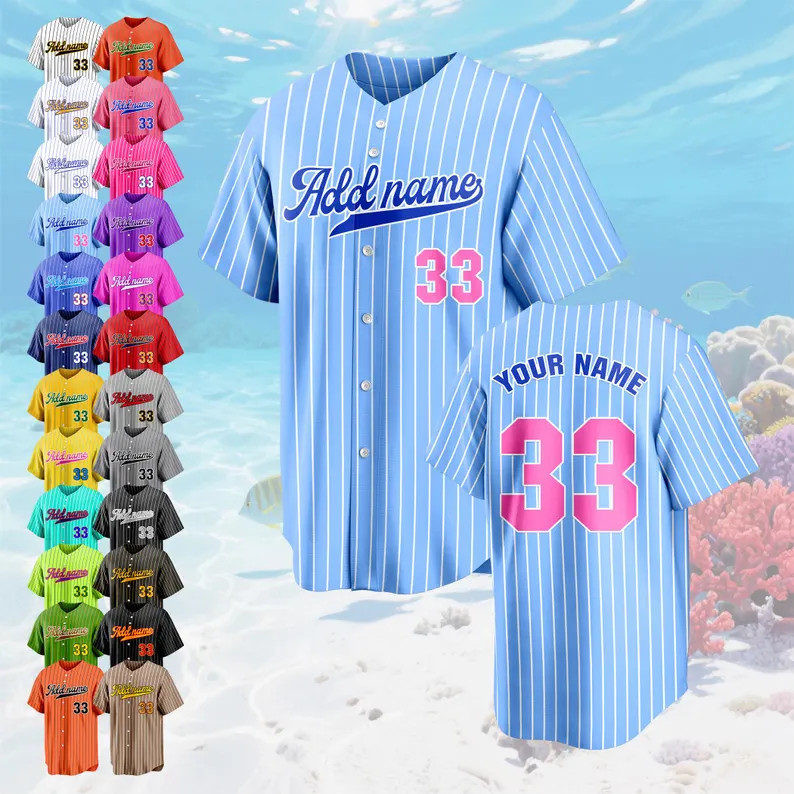 Custom Baseball Jersey Stripe Personalized Team Name Number Shirt Gift