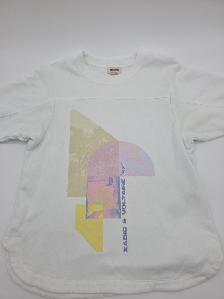 Zadig and Voltaire Bow Tshirt Women Large White short sleeve Terry Palmier#43947