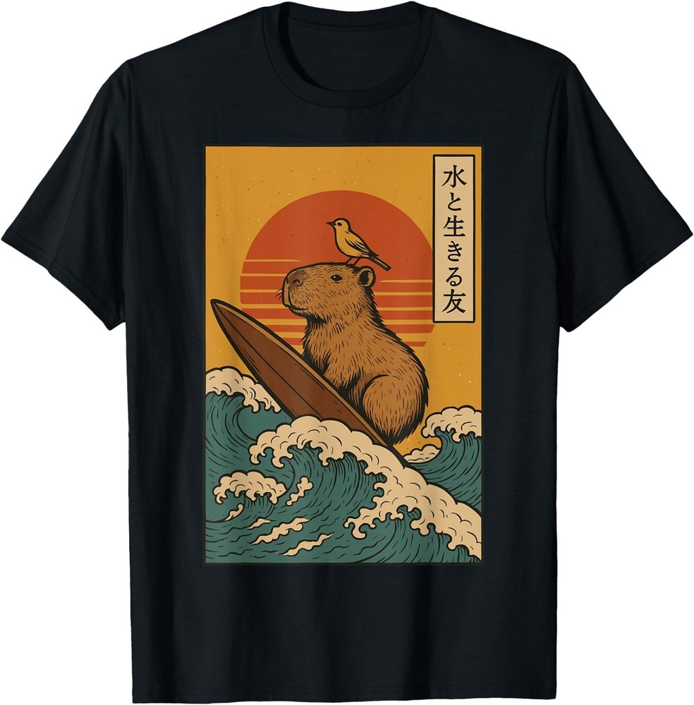 Capybara Surfing Japanese T-Shirt