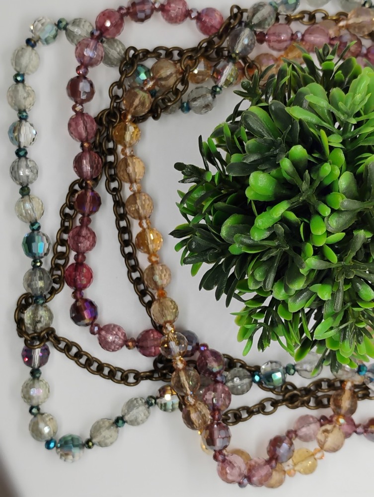 Statement Vintage Jewelry Necklace Glass Faceted Beads Chains Rare Closure