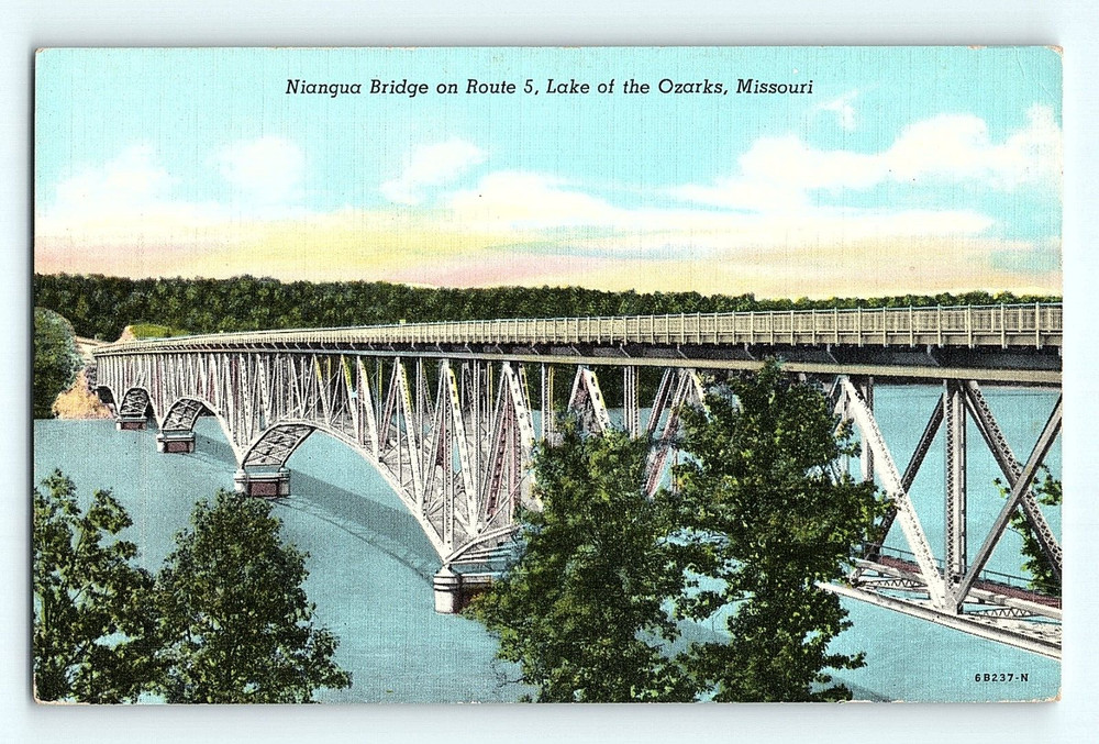Niangua Bridge Route 5 Lake of the Ozarks Missouri Linen Postcard G5