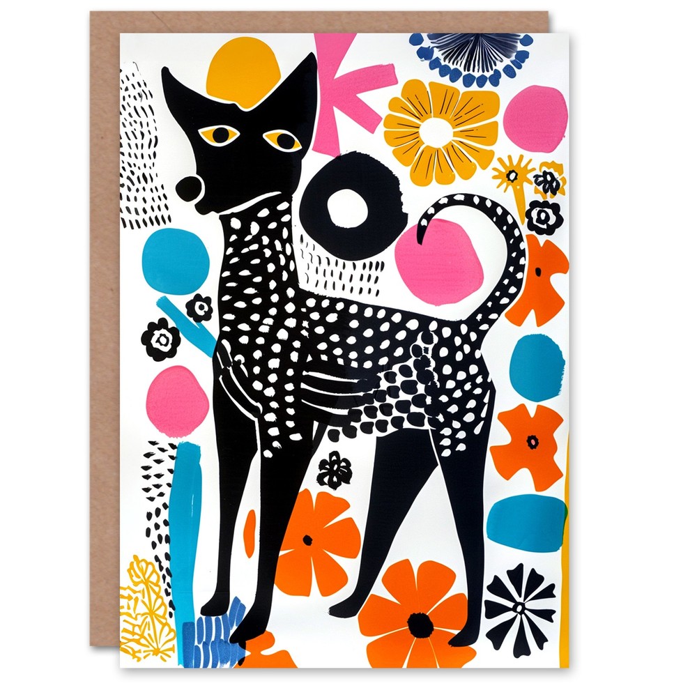 Pet with Flowers Dog Lover Abstract Folk Art Birthday Card-image