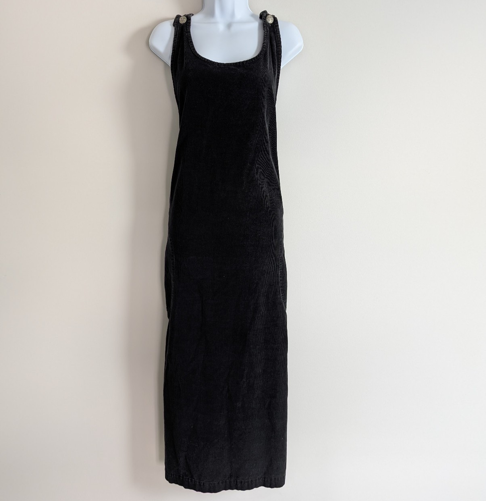 Vintage Corduroy Maxi Dress Women Large Black 90s Western Cottage Baxter & Wells