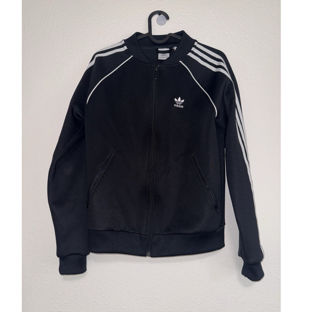 adidas Originals Women's Track Jacket Black/White XS Full Zip Pockets