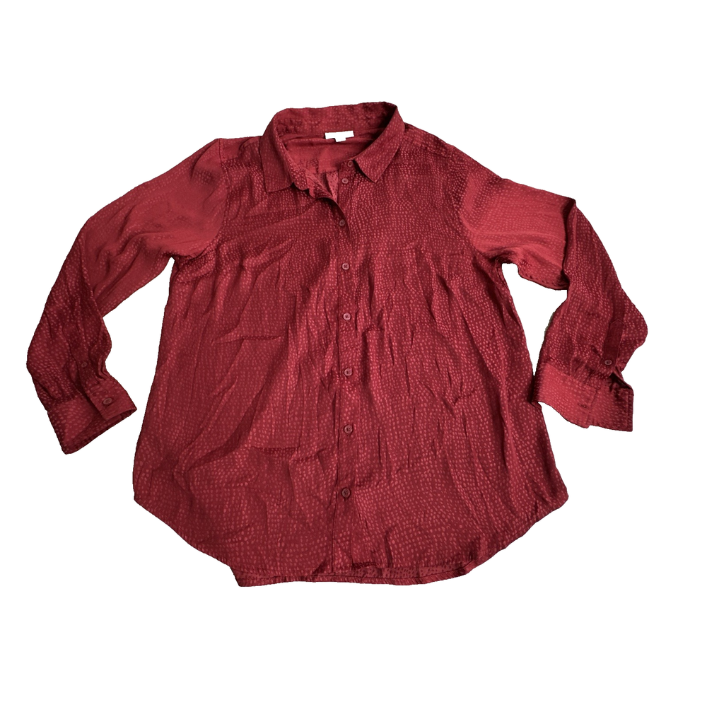 On 34th Women’s 1X Red Blouse Button Down Long Sleeve Crinkle Gauze Plus Size