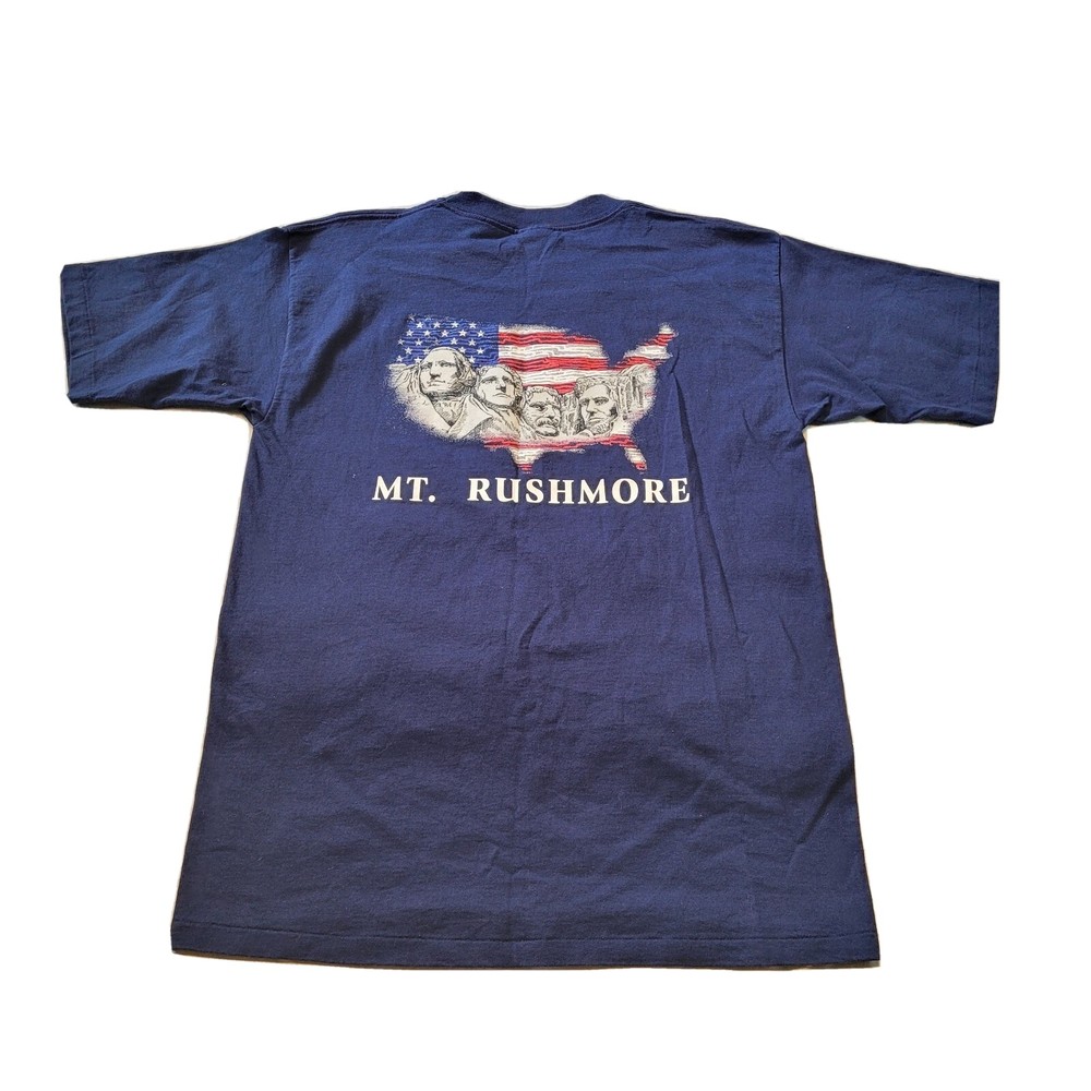 Mount Rushmore T-Shirt Mens Size L Blue Single Stitch Double-sided Vintage 90s