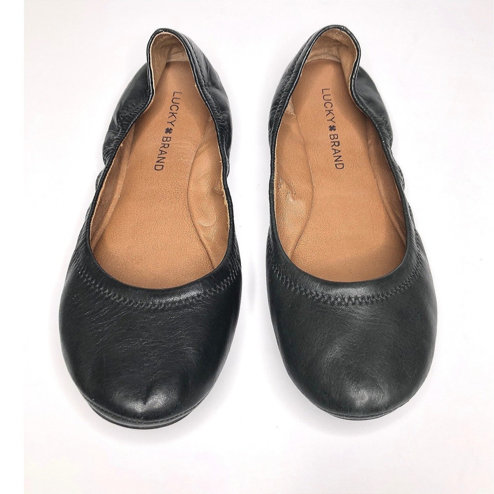 Lucky Brand Emmie Black Leather Ballet Flats Womens Size 8.5M Slip On Comfort