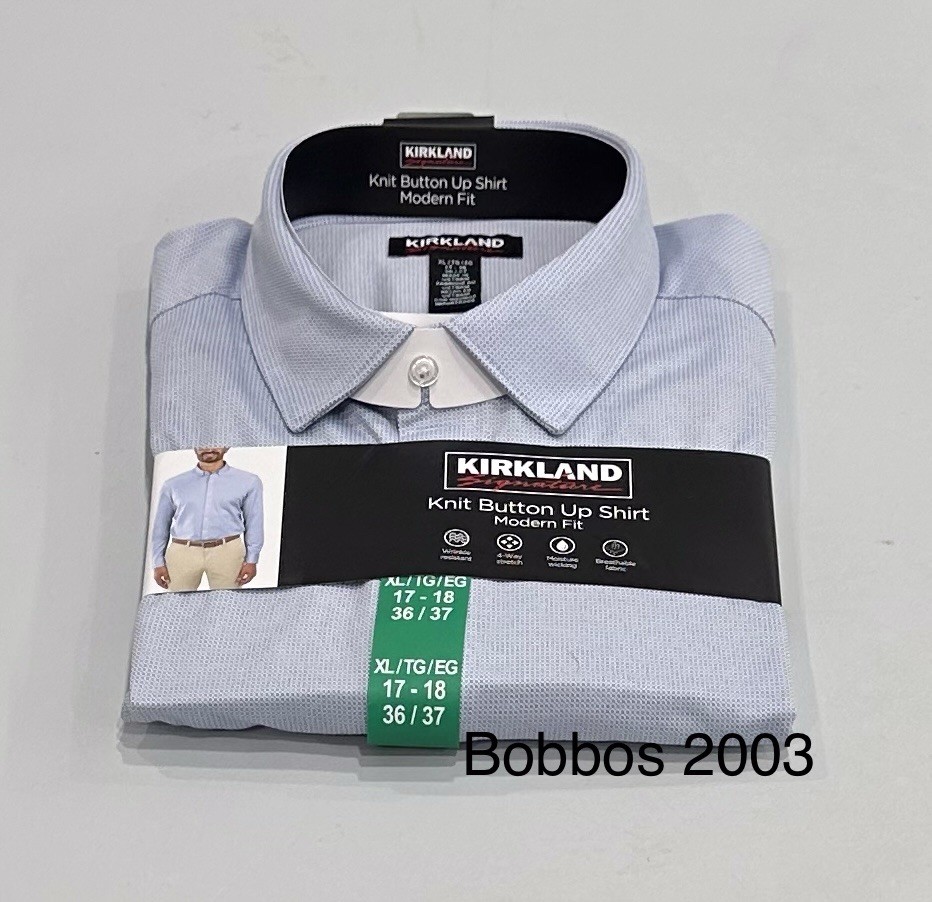 Kirkland Men's Modern Fit Knit Button Up Dress Shirt, Blue Dots, XL(17-18,36/37)