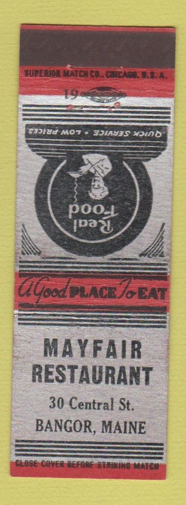 Matchbook Cover - Mayfair Restaurant Bangor ME