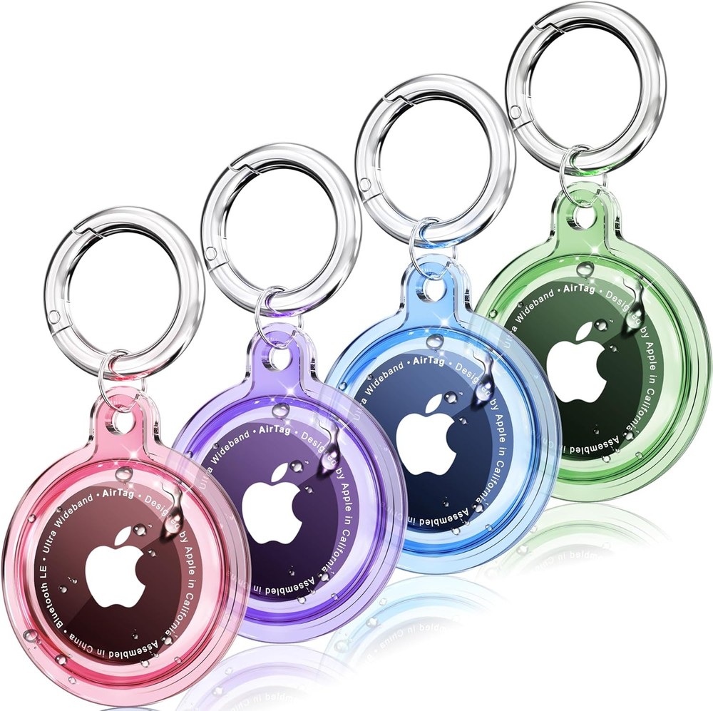 4 Pack Airtag Holder Case in Blue, Purple, Pink, Green, Black, Clear