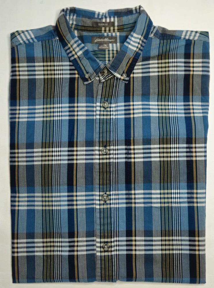 Mens Eddie Bauer Classic Fit Short Sleeve Plaid Button Up Shirt Size TXL XLT