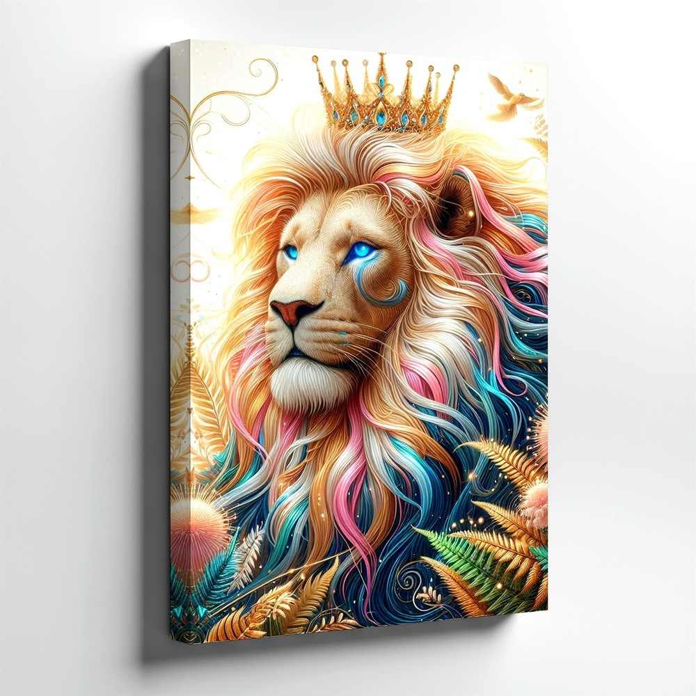 Wall Art Crowned Lion Canvas Print Colorful Fantasy Animal Portrait Home Decor