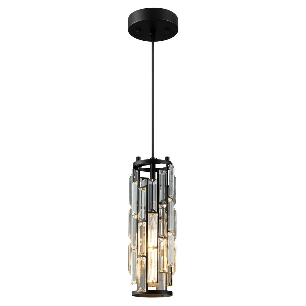 YANSUN Black Crystal Modern 1-Light Pendant Lighting Fixture