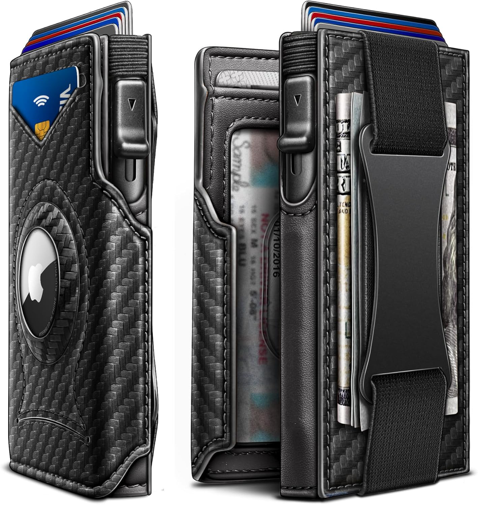 Slim Men's Wallet with Apple Airtag Money Clip 3.8x2.8x0.9 Inches