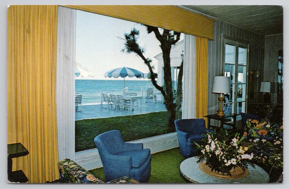 Vintage Hillsboro Club Pompano Beach FL Ocean View Lobby Postcard 1983
