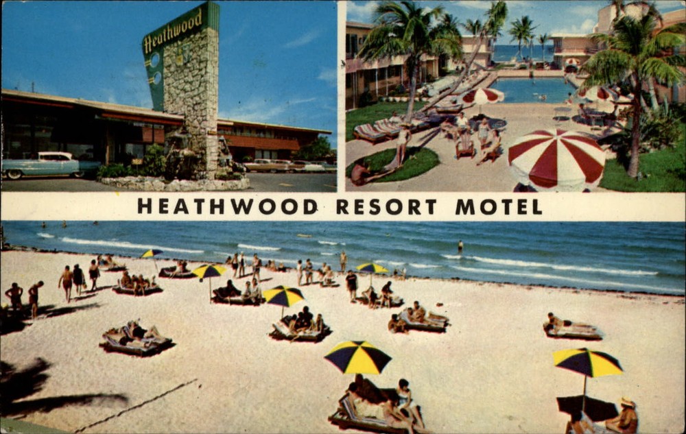 Heathwood Resort Motel Miami Beach Florida swimming pool multiview ~ dated 1962