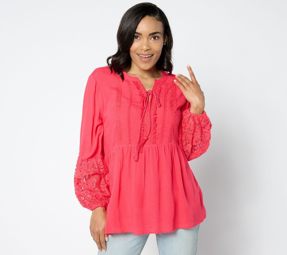 Susan Graver Women's Top Sz S Regular PURE Sheer Crinkled Gauze Pink A649296