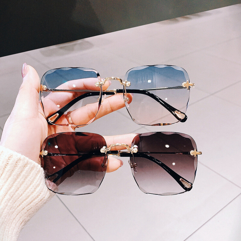 2022 Luxury Rimless Square Oversized UV400 Sunglasses for Outdoor Fashion