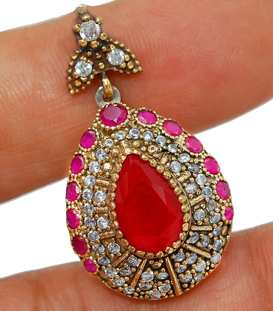 Ottoman Empire Inspired 6CT Ruby 925 Sterling Silver Pendant BO20