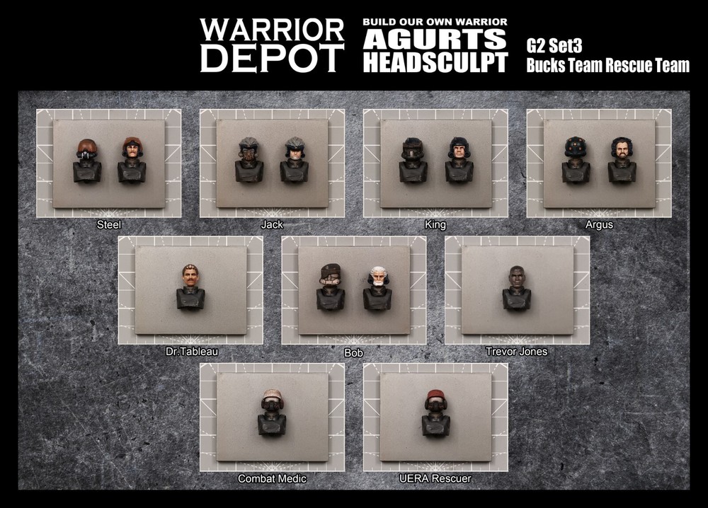 Acid Rain World Head Sculpt Agurts G2 Set3 Bucks Team Rescue Team - 1/18 3.75