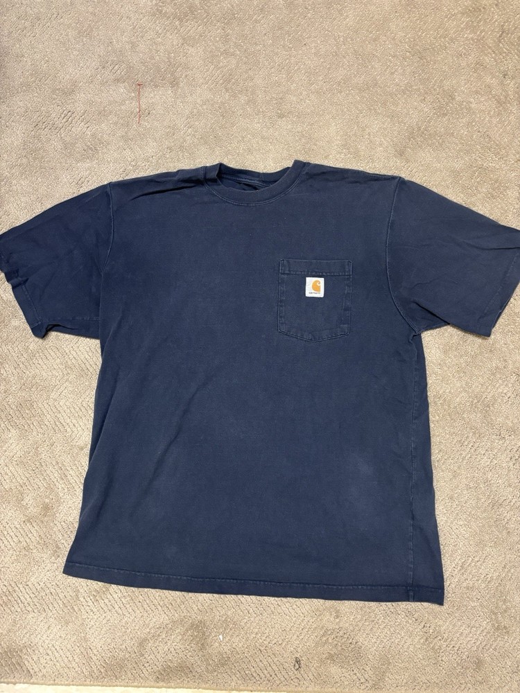 Carhartt Original Fit Cotton Crew Neck Pocket Logo Short Sleeve T-Shirt Navy L