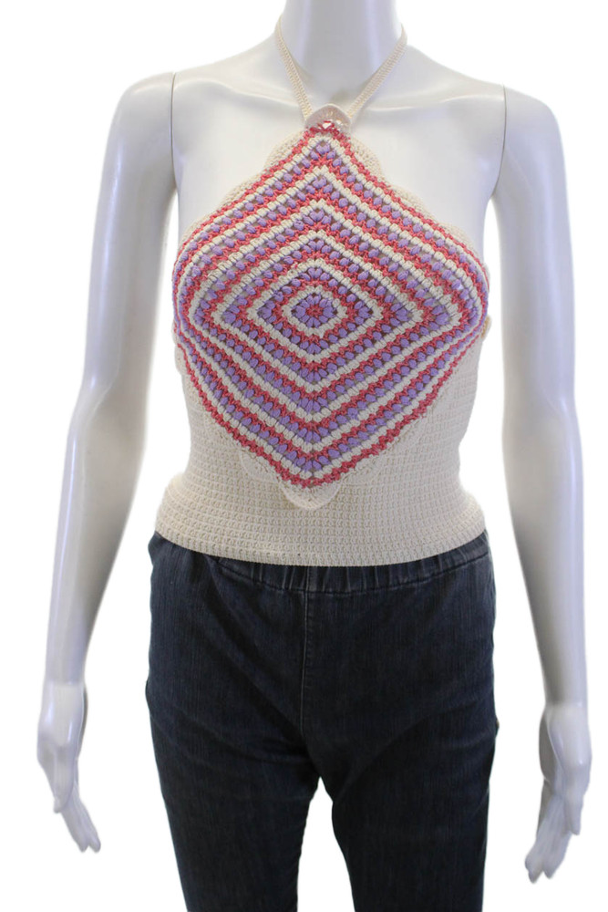 Sandro Womens Cropped Argyle Beige Tank Sleeveless Viscose Blend Size 1Free Shipping in US $100+ Orders | $6.95 Orders Below