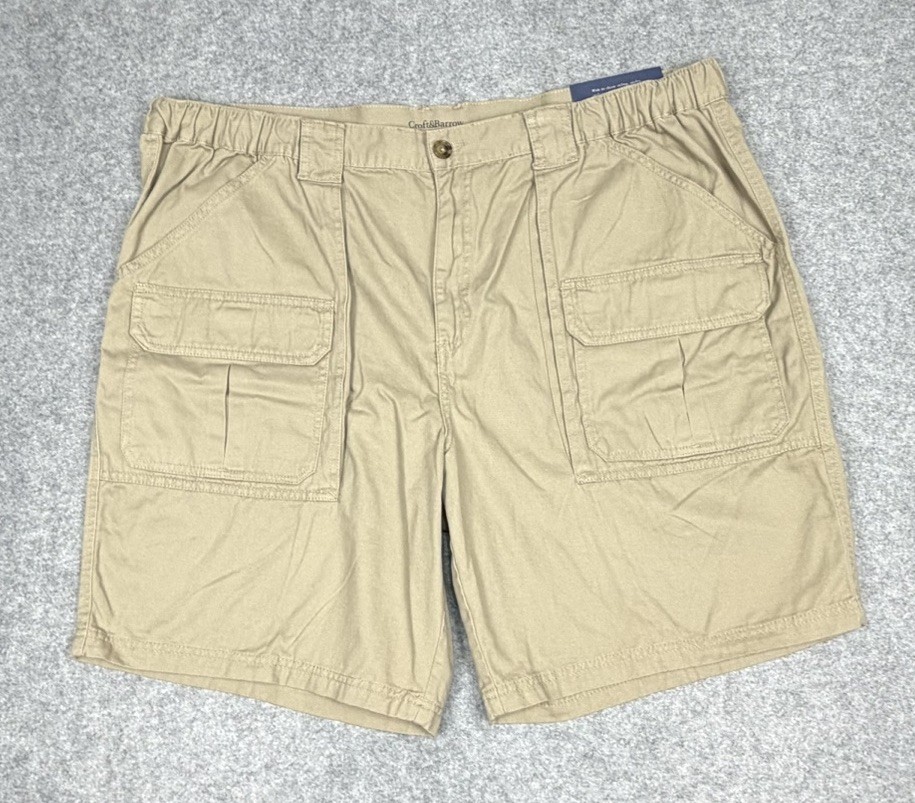 Croft & Barrow Side Elastic Cargo Shorts Mens 46 Beige Cotton Relaxed Fit NEW
