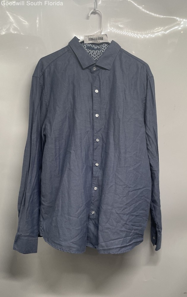 Ted Baker Mens Blue Herringbone Long Sleeve Collared Button-Up Shirt Size XL