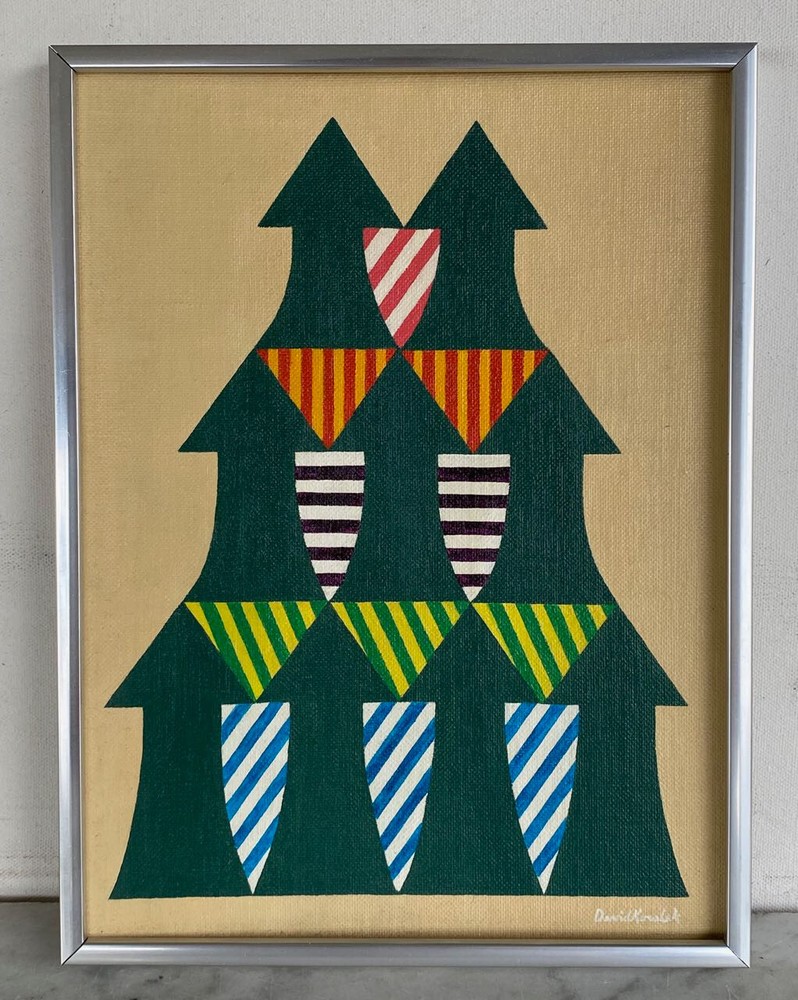 Vintage DAVID KORALEK Signed Acrylic Painting. Modern Abstract Graphic ARROWS 77-image