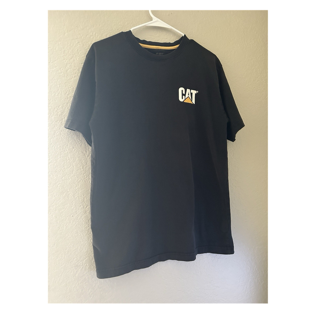 CAT Logo Men's T-Shirt Black Short Sleeve Crew Neck Cotton Size M
