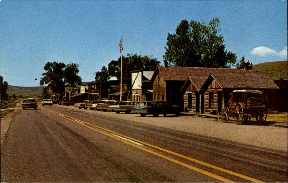 Nevada City Montana MT ~ restored Gold Mining Town ~ 1970s postcard ~ old cars