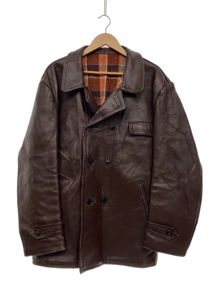 GVF Leather Jacket Blouson in Brown Plain Style 437
