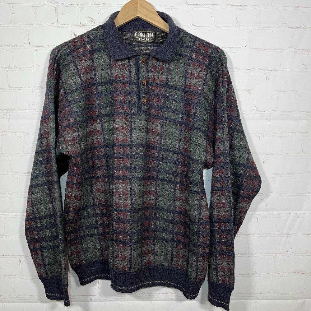 Vintage Cortina Italia Sweater Mens Size Large Collared Pullover Wool Blend
